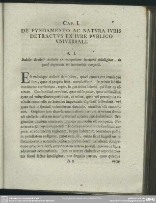 Cap. I. De Fundamento Ac Natura Iuris Detractus Ex Iure Publico Universali
