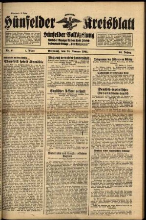 Erste Ausgabe vom Mittwoch, den 15. Januar 1941.