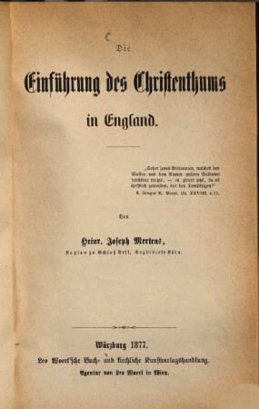 Die Einführung des Christenthums in England