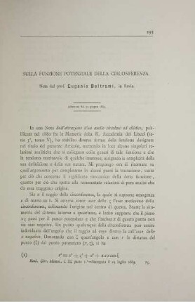 Sulla funzione potenziale della circonferenza.