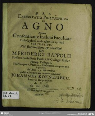 Exercitatio philosophica de agno