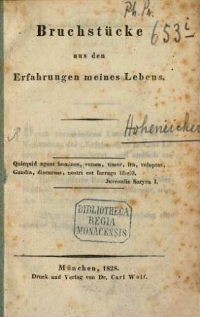 Bruchstücke aus den Erfahrungen meines Lebens
