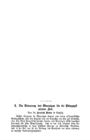 Die Bedeutung des Montaigue für die Pädagogik unserer Zeit : Pädagogische Mitteilungen