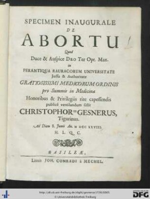 Specimen Inaugurale De Abortu