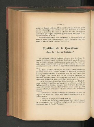 Position de la Question dans la "Revue Indigène".