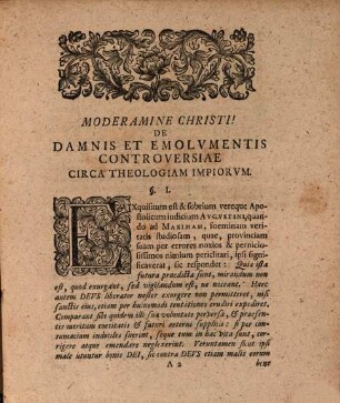 Diss. theol. de damnis et emolumentis ex controversia circa theologiam impiorum