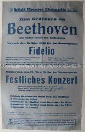 Plakat über ein Festkonzert zum Gedenken an Beethoven anlässlich seines 120. Todestages