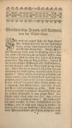 Merckwürdige Fragen, und Antwort, von der Schul-Logic.