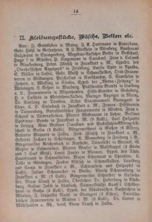 II. Kleidungsstücke, Wäsche, Betten etc.