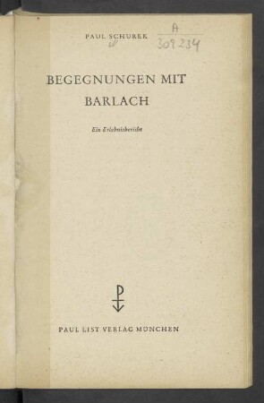 Begegnungen mit Barlach : ein Erlebnisbericht