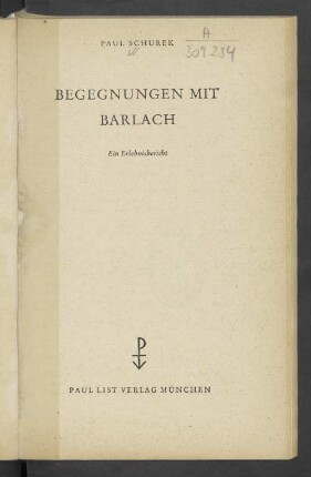Begegnungen mit Barlach : ein Erlebnisbericht