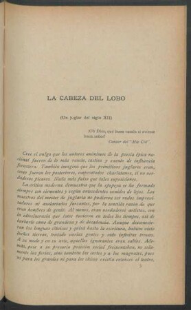 La cabeza del lobo : (Un juglar del siglo XII)