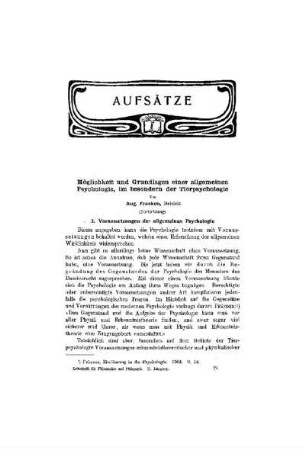 Möglichkeiten und Grundlagen einer allgemeinen Psychologie im besondern der Tierpsychologie : (Fortsetzung)