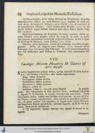 Catalogus Abbatum Monasterii SS. Udalrici & Aphre Auguste.