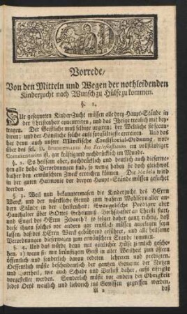 Vorrede, Von den Mitteln und Wegen der nothleidenden Kinderzucht nach Wunsch zu Hilfe zu kommen.
