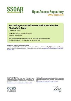 Rechtsfragen des befristeten Weiterbetriebs des Flughafens Tegel