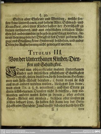 Titulus III. Von der Unterthanen Kinder, Diensten und Schuldigkeit
