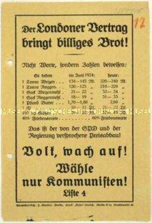 Aufruf der KPD zur Reichstagswahl am 7. Dezember 1924