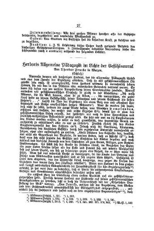 Herbarts Allgemeine Pädagogik im Lichte der Gefühlsmoral : (Schluß)
