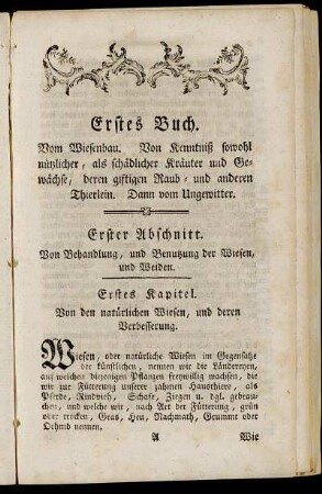 Erstes Kapitel. Von den natürlichen Wiesen, und deren Verbesserung.