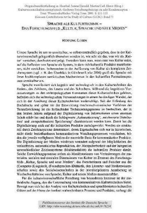 Sprache als Kulturtechnik - Das Forschungsfeld „Kultur, Sprache und neue Medien“