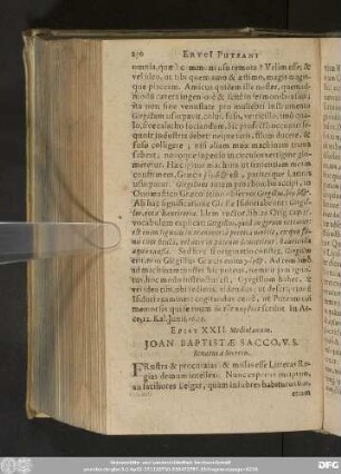 Epist XXII. Mediolanum. Ioan. Baptistae Sacco, V. S. Senatui à Secretis.