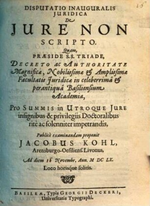 Disp. inaug. de iure non scripto