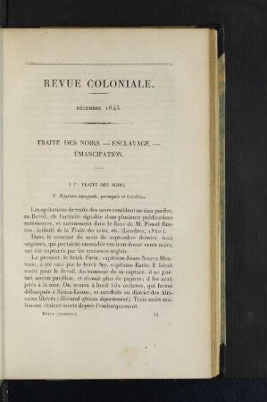 Traites des Noirs. - Esclavage. - Emancipation.