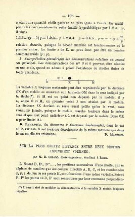 SUR LA PLUS COURTE DISTANCE ENTRE DEUX 'DROITES INFINIMENT VOISINES.