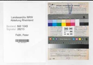 Entnazifizierung Peter Feith , geb. 11.11.1888 (Schreinermeister)