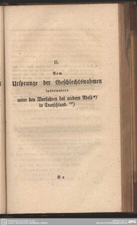 II. Vom Ursprunge der Geschlechtsnahmen insbesondere unter den Vorfahren des niedern Adels in Teutschland