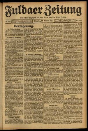 Erste Ausgabe vom Dienstag, den 18. Oktober 1921.
