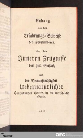 Anhang von dem Erfahrungs-Beweise des Christenthums ...