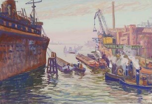 Der ausgebrannte Teil des Hotelschiffes St. Louis im Altonaer Hafen. Dezember 1947