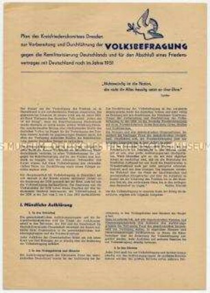 Plan des Kreisfriedenskomitees Dresden zur Vorbereitung der Volksbefragung für Friedensvertrag, gegen Remilitarisierung