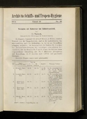 Versuche mit Salvarsan bei Schlafkrankheit