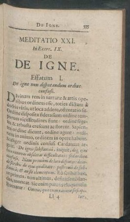 Meditatio XXI. In Exerc. IX. De De Igne