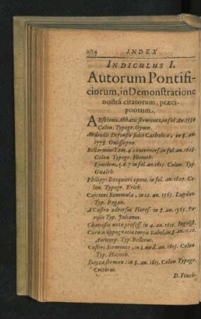 Indiculus I. Autorum Pontificiorum