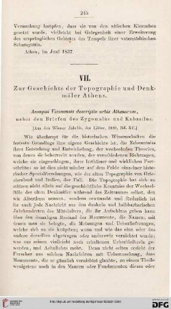 VII: Zur Geschichte der Topographie und Denkmäler Athens