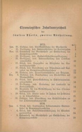 Chronologisches Inhaltsverzeichniß des fünften Theils, zweiter Abtheilung.