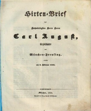Hirtenbrief. 1855, 2. Febr.