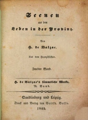 H. de Balzac's sämmtliche Werke, 78. Scenen aus dem Leben in der Provinz ; 78,2