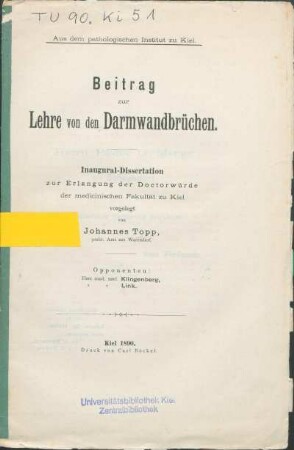 Beitrag zur Lehre von den Darmwandbrüchen