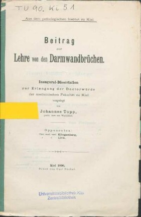 Beitrag zur Lehre von den Darmwandbrüchen