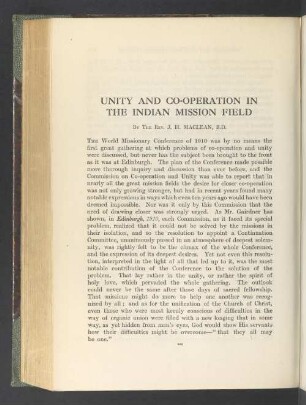Unity and co-operation in the indian mission field