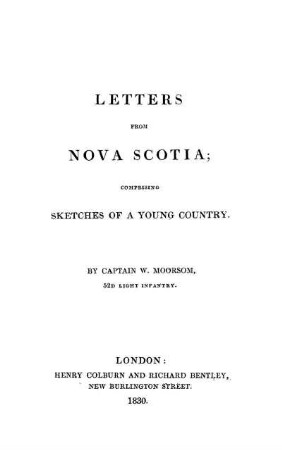 Letters from Nova Scotia ;; comprising Sketches of a young country