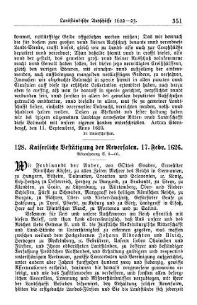 128. Kaiserliche Bestätigung der Reversalen. 17. Febr. 1626.