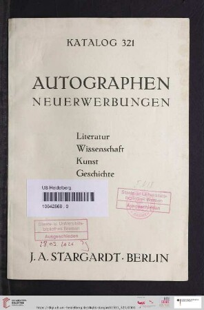 Autographen : Neuerwerbungen (Katalog-Nr. 321)
