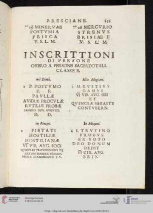 Inscrittioni di Persone Overo a Persone Sacerdotali