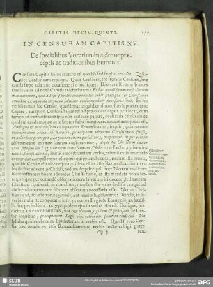 In Censuram Capitis XV. De specialibus Vocationibus, deque praeceptis ac traditionibus humanis